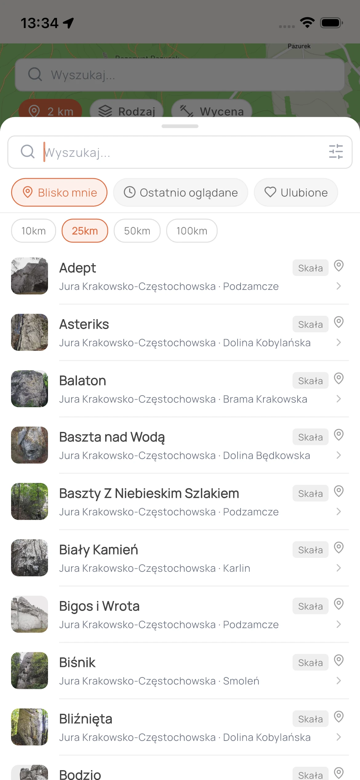 Cruxmate — filter climbing areas