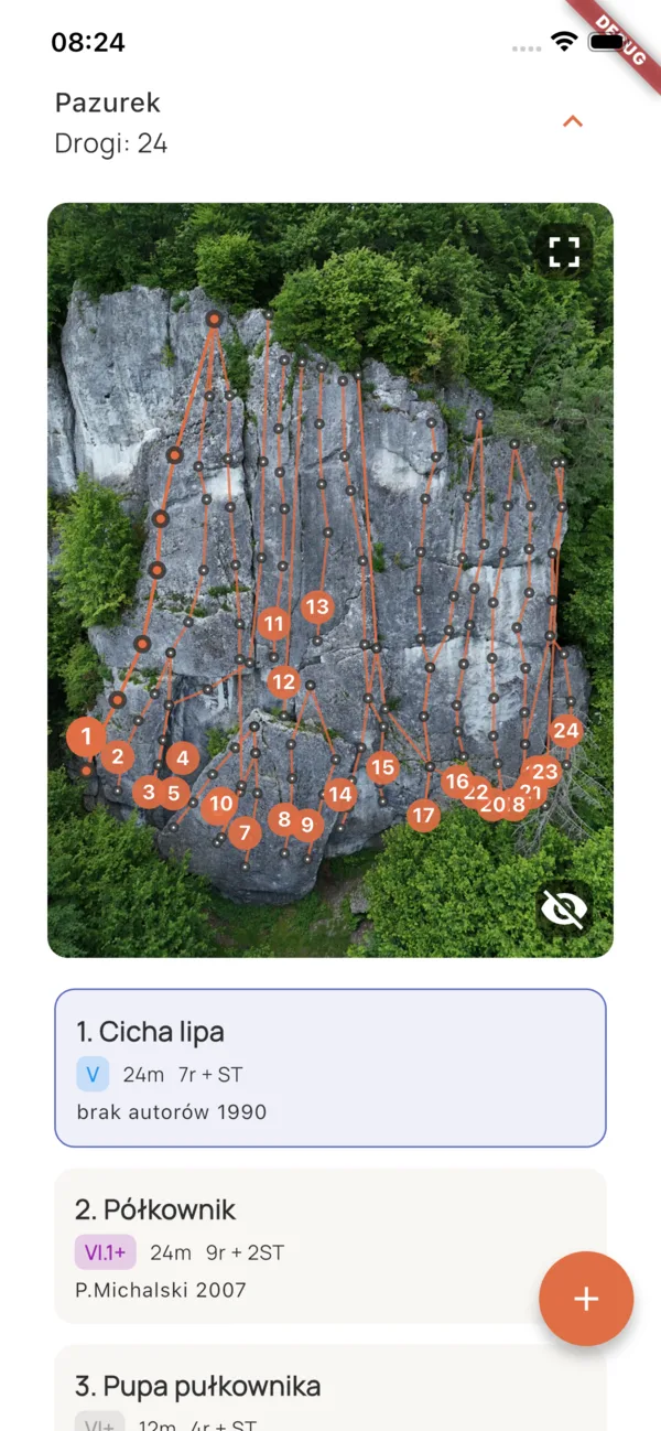 Cruxmate — wall topo with route lines
